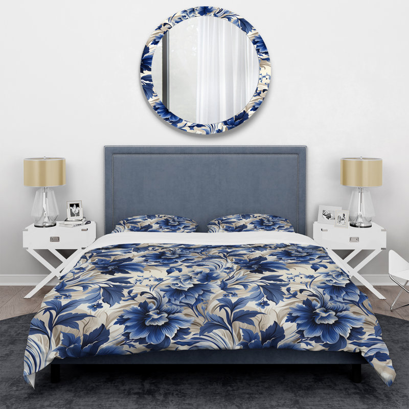 Ensemble de housse de couette à motif floral victorien bleu et blanc cobalt I