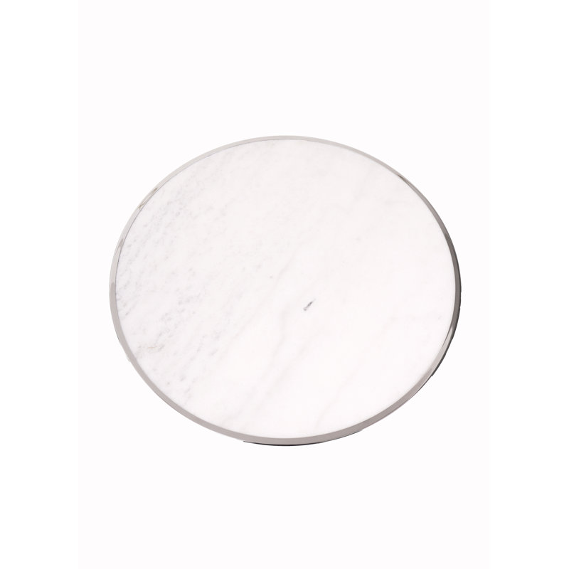 Copeland Round Solid Wood Top Metal Base Dining Table, White/Chrome