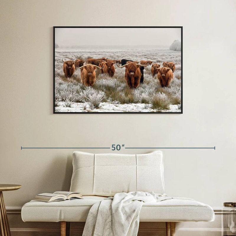 Winter Highland Cows, Cadre flottant noir, 40 po x 27 po