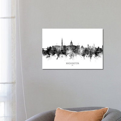 Washington Dc Skyline Name Bw by Michael Tompsett - 1 Piece Wrapped Canvas Wall Art