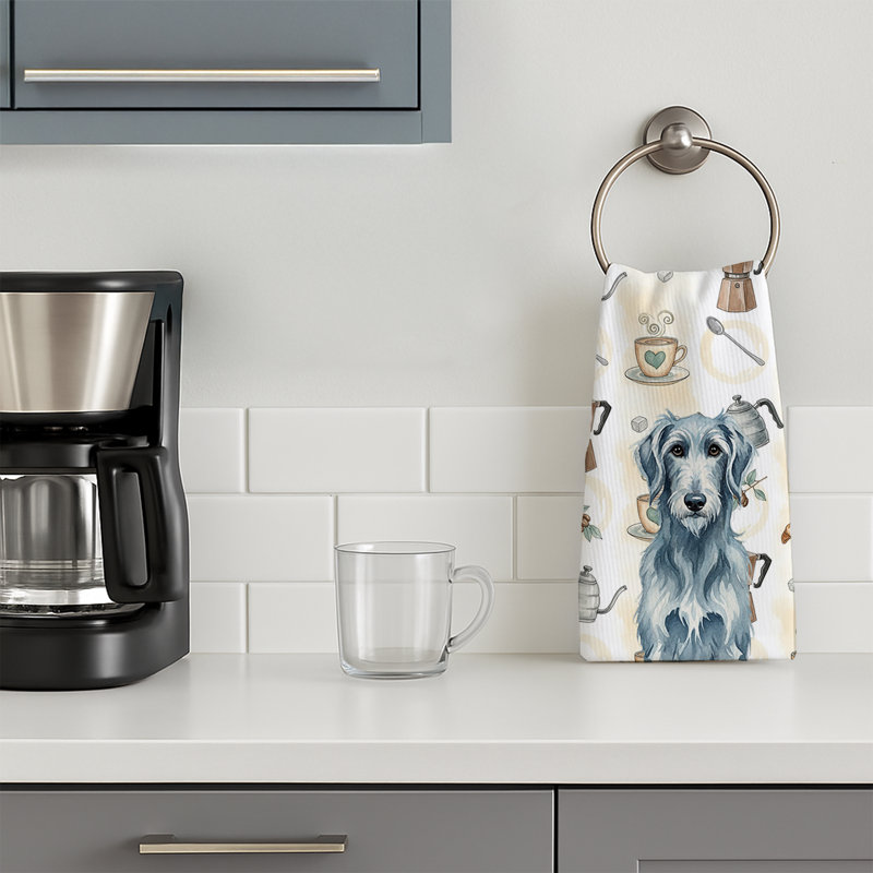Blue-Gray Scottish Deerhound Coffee Bar Kitchen Towel, Blue-Gray Scottish Deerhound