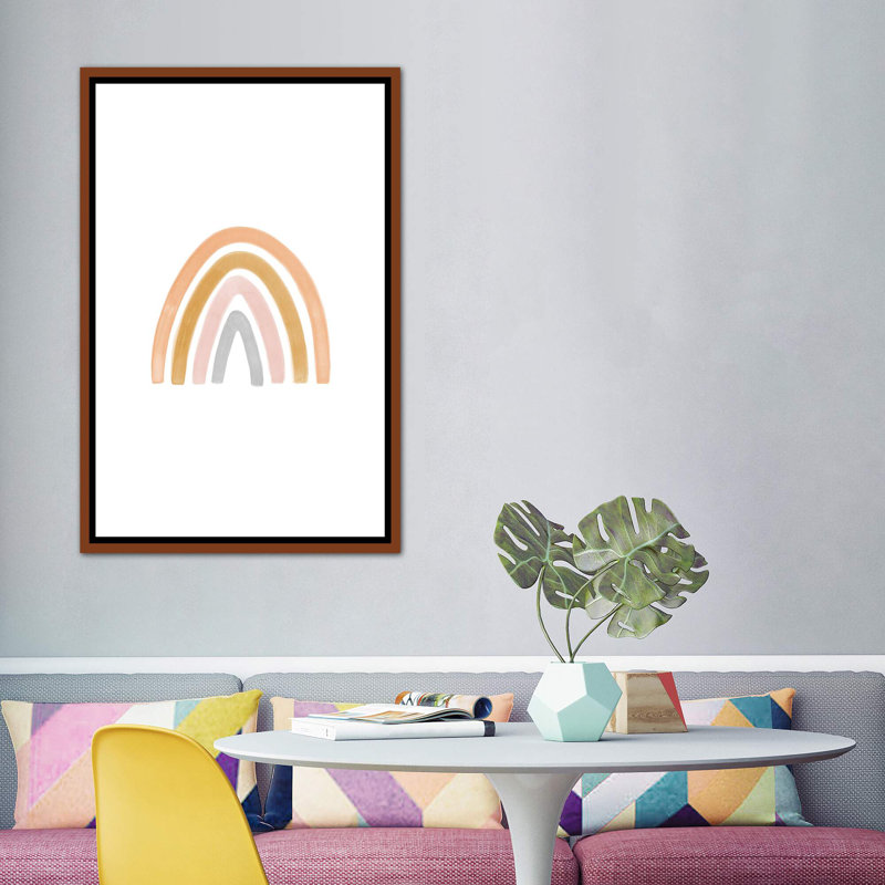 Aquarelle arc-en-ciel II - impression, Pas de tapis, H 60 po x l 40po x P 1,5 po, Toile avec cadre brun