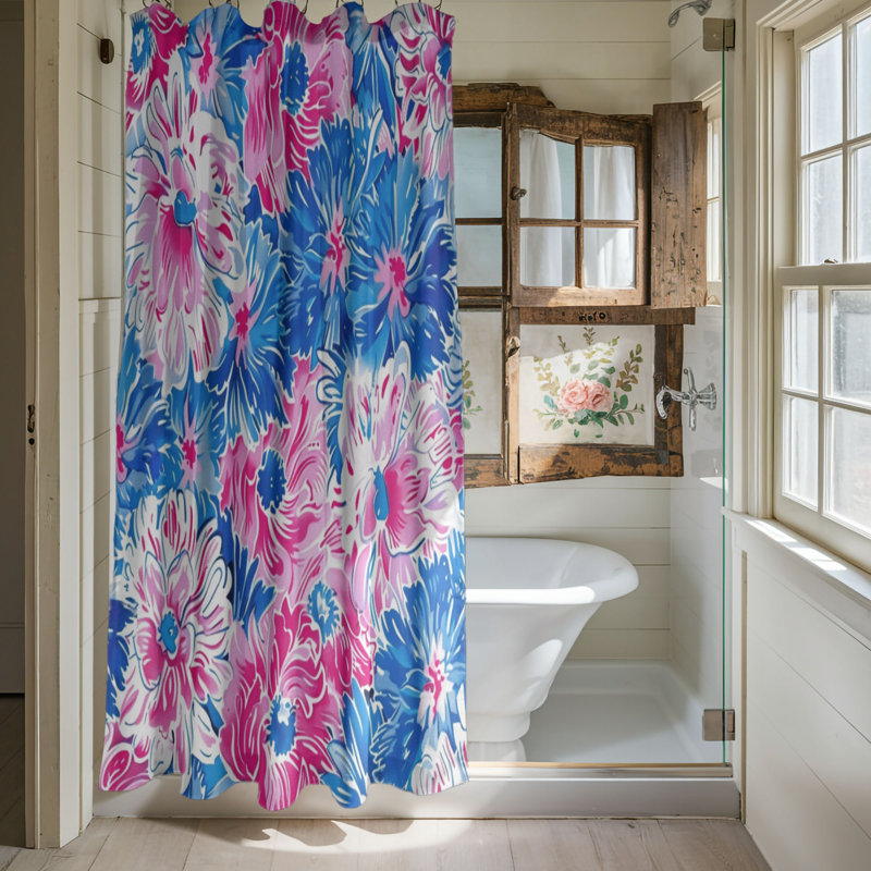 Rideau de douche standard 1 pièce Painted Floral Blooms, H 74 po x l 71 po