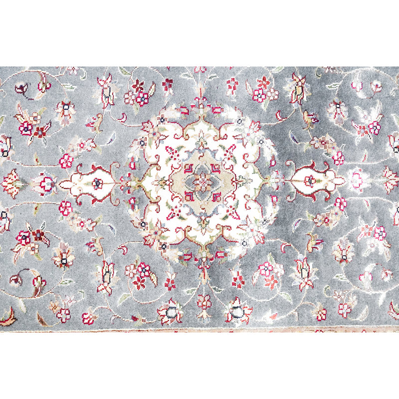Tapis gris et ivoire noué à la main de haute qualité, Tapis de couloir 2 pi 6 po x 16 pi