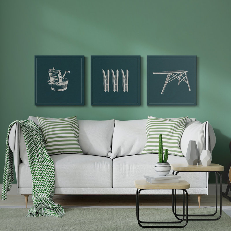 Laundry Laundry I - Ensemble de 3 impressions sur toile tendue, H 24 po x l 72 po x P 1 po