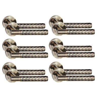 Golden Grace 6 Pair Knurled Diamond Cut T-Bar Door Handle Matt Black Finish with Spindle and Screws