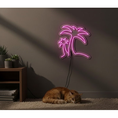 | Enseigne néon palmiers | Fabriqué avec un tube néon Flex durable qui émet une lueur rose vif pour plus de 50 000 heures d'éclairage fiable dans n'importe quel espace | 24 x 23 | Rose vif