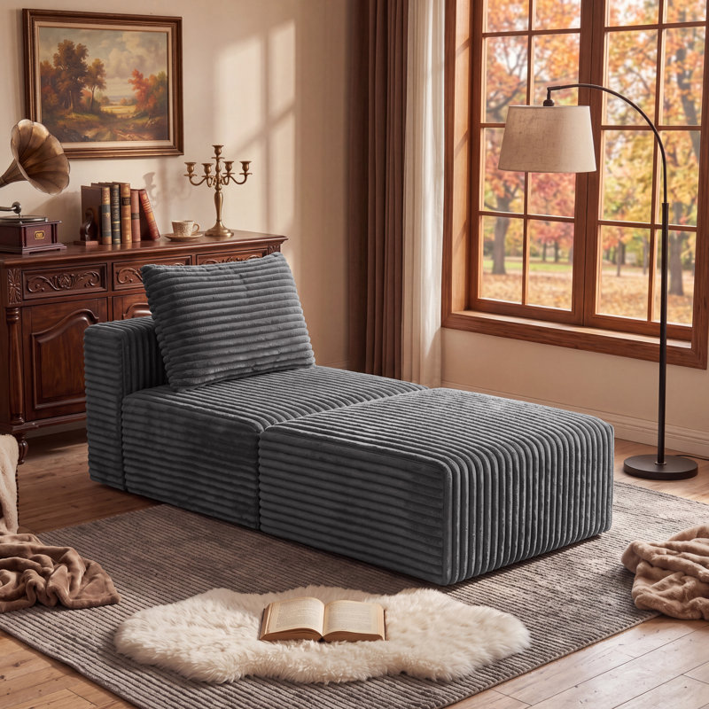 Canapé modulaire à siège moyen, flanelle à assise profonde revêtue de ressorts ensachés, aucun assemblage requis, rouleau de compression pour le salon, unité modulaire à combinaison libre, gris