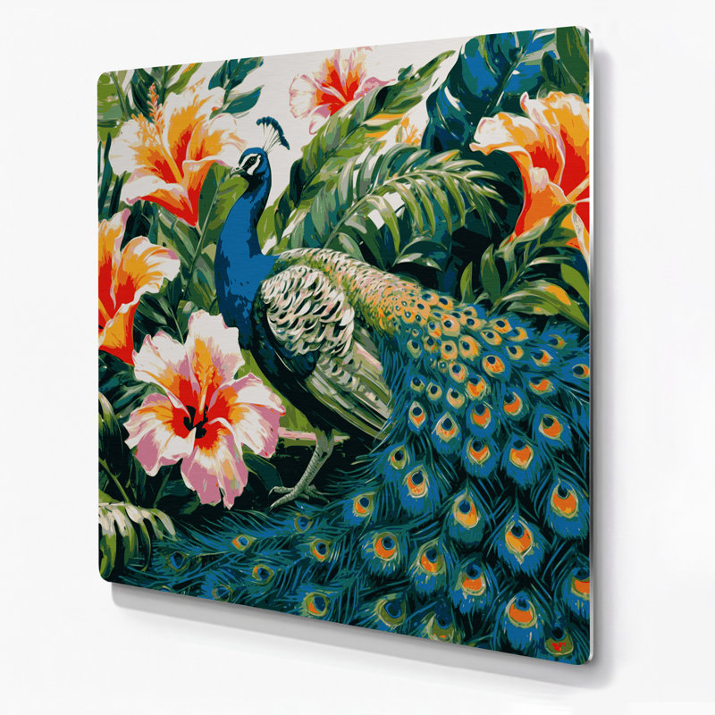 Hawaiian Peacocks, art mural vert en métal, H 8 po x l 8 po