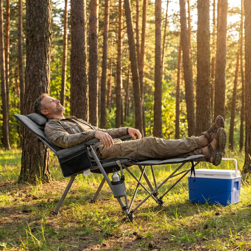 Folding Camping Chair For Adults-3-In-1 Heavy Duty Foldable Camp Chair With Detachable Footstool, Padded Pillow, Cup Holder & Carry Bag,5-Speed Adjustable,500 LBS Capacity