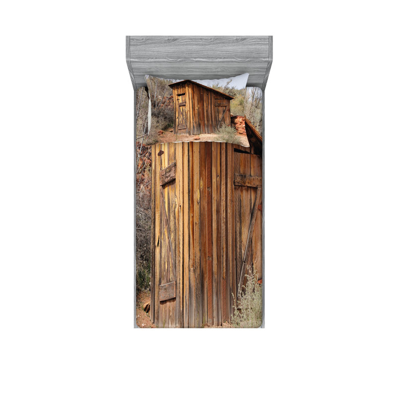 Drap-housse Ambesonne Outhouse, Ensemble de draps pour lit simple + 3 pièces supp