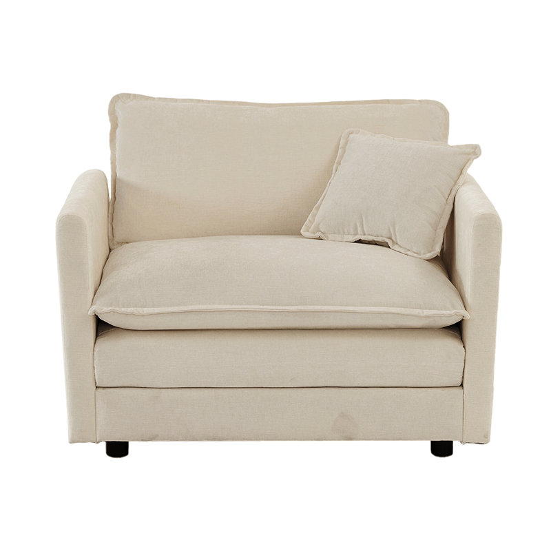 Fauteuil d'appoint 2 places en chenille beige, fauteuils hauts pour l'espace de vie, avec coussin, structure en bois massif, 2 chenilles intrigantes, coussin confortable pour les chaises d'appoint