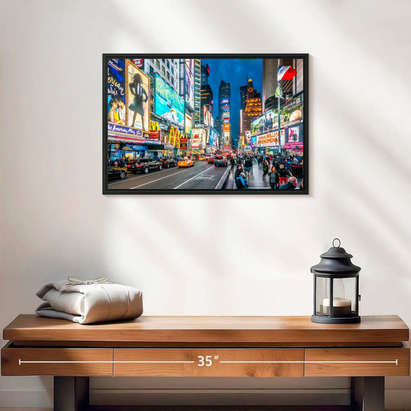Iconic NY Times Square, 19 po x 13 po, Cadre flottant noir