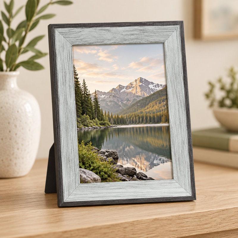 7.9" Gray Wood-Look Picture Frame, Fits 6" x 8" Photos for Wall or Tabletop Display