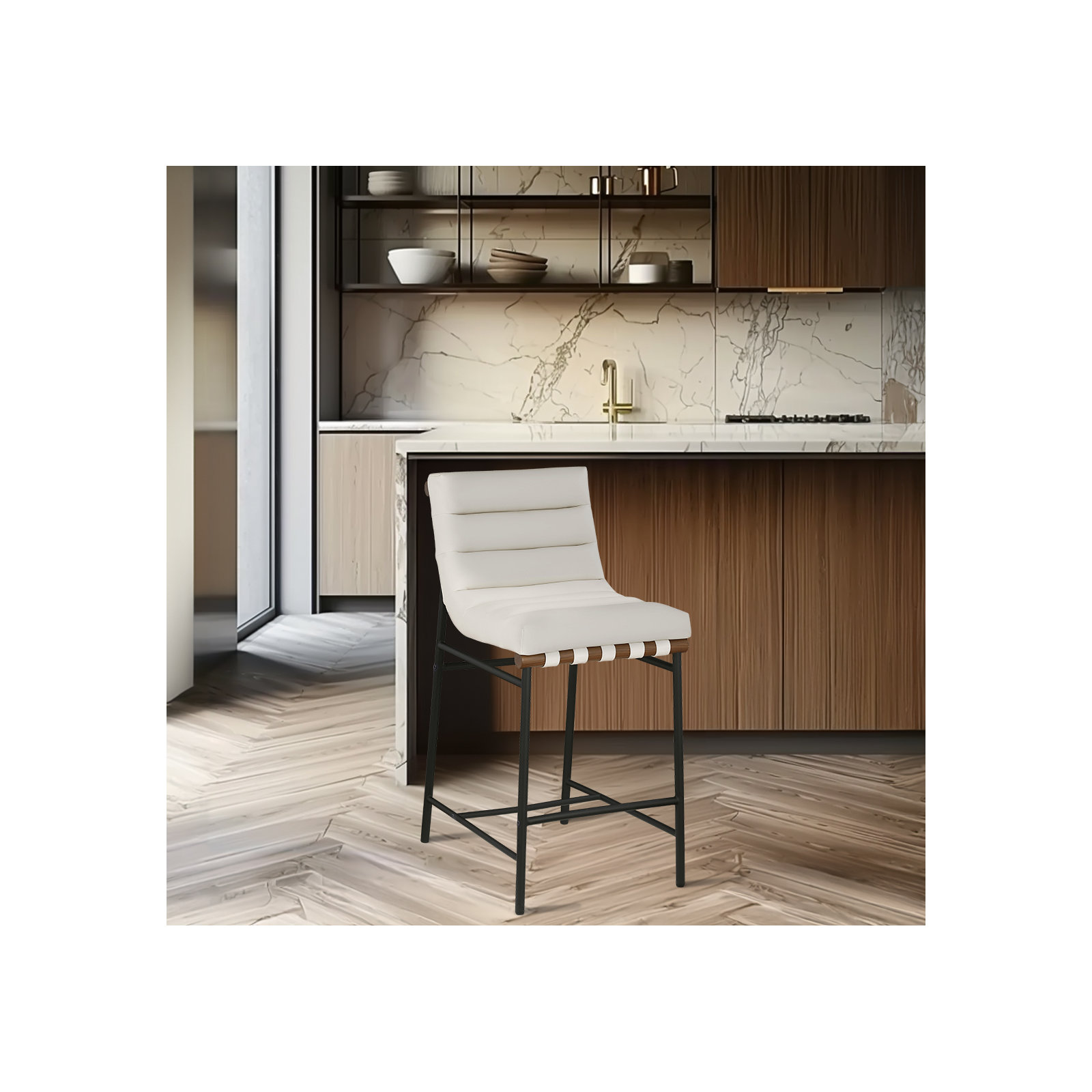 Vincentas Counter Stool, Soft Cream Faux Leather, Counter Stool (26.4" Seat Height)