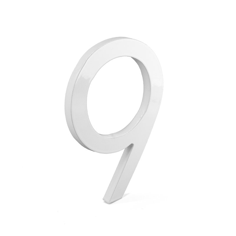 Numéro de maison à fixation flottante 4 po, 9, Blanc