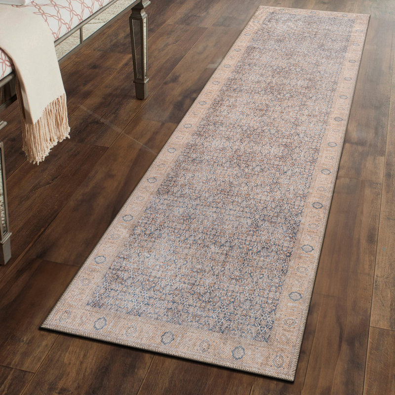 Elise Blue Distressed Medallion Rug – Flat Pile, Washable With Non-Slip Backing, Runner 2'6" x 6'