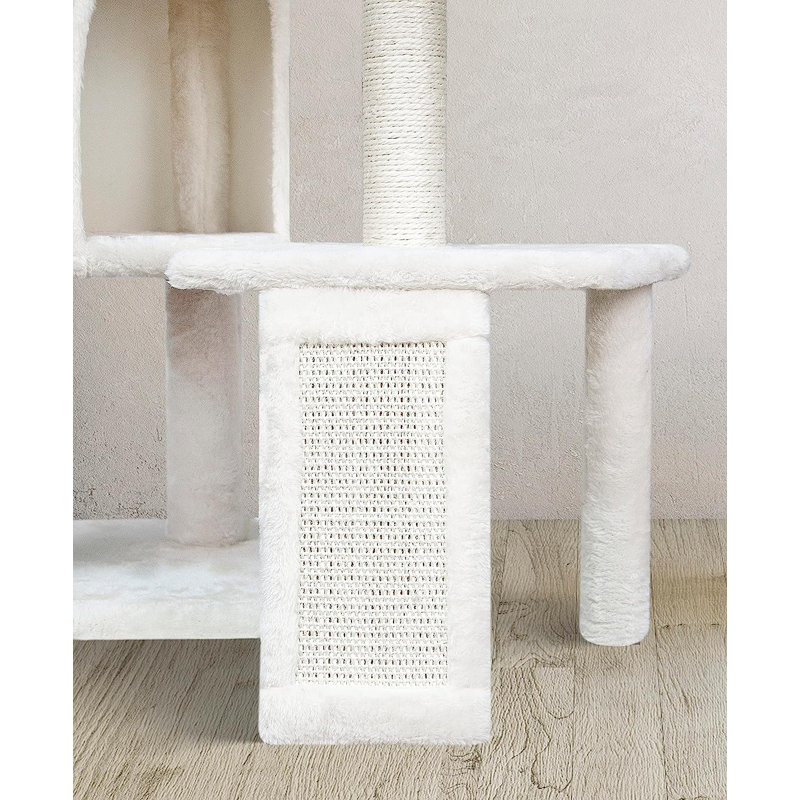 Arbre à chat à trois couches avec condo pour chat et deux hamacs, Beige