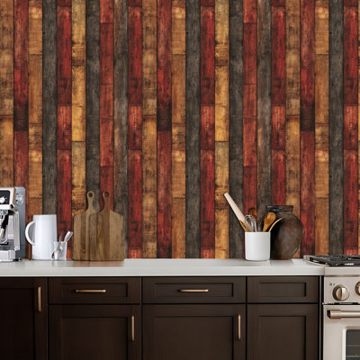 Peel and Stick Wallpaper Rustic Wooden Plank Vintage Red Brown Contact Paper Removable Self Adhesive Wall Mural Wall Decor for Bedroom Kitchen Cabinets 17.7in x 118in