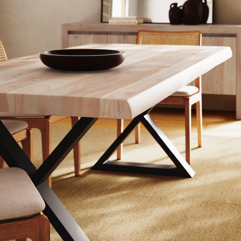 Brooks X Base Dining Table, White Wash, Black, 29.75"H x 79"L x 40"W