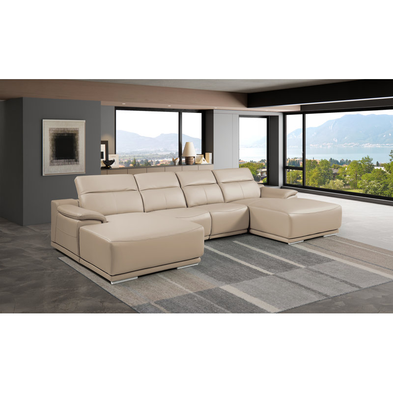 Canapé modulaire 4 pièces DivanItalia, Cuir véritable crème
