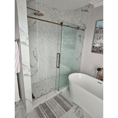 Porte en verre trempé coulissant sans cadre rose doré 3/8 taille 60X76