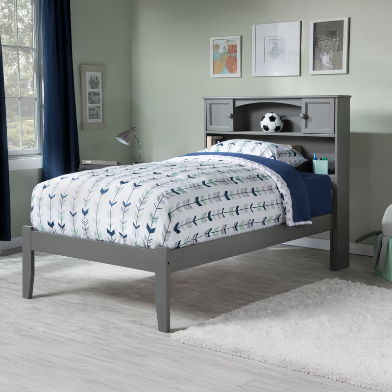 Bouldin Solid Wood Platform Bed with Bookcase, Twin, Gray