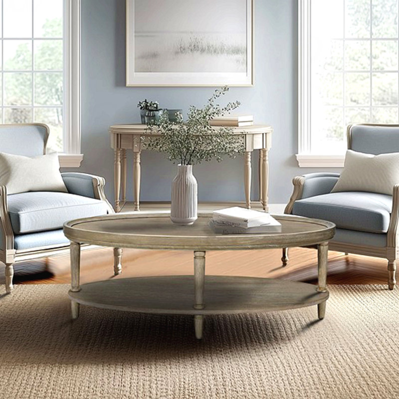 Table basse ovale avec tablette