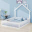 Base de lit plateforme avec tête de lit en forme de maison et garde-corps pleine longueur-2129854070