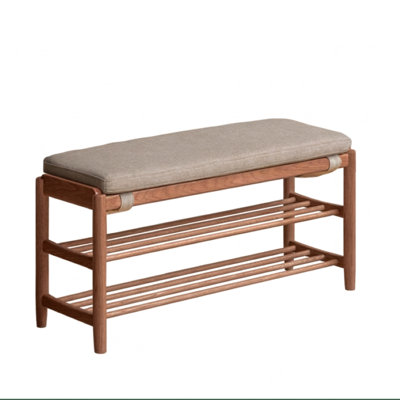 Banc à chaussures rembourré en chêne massif