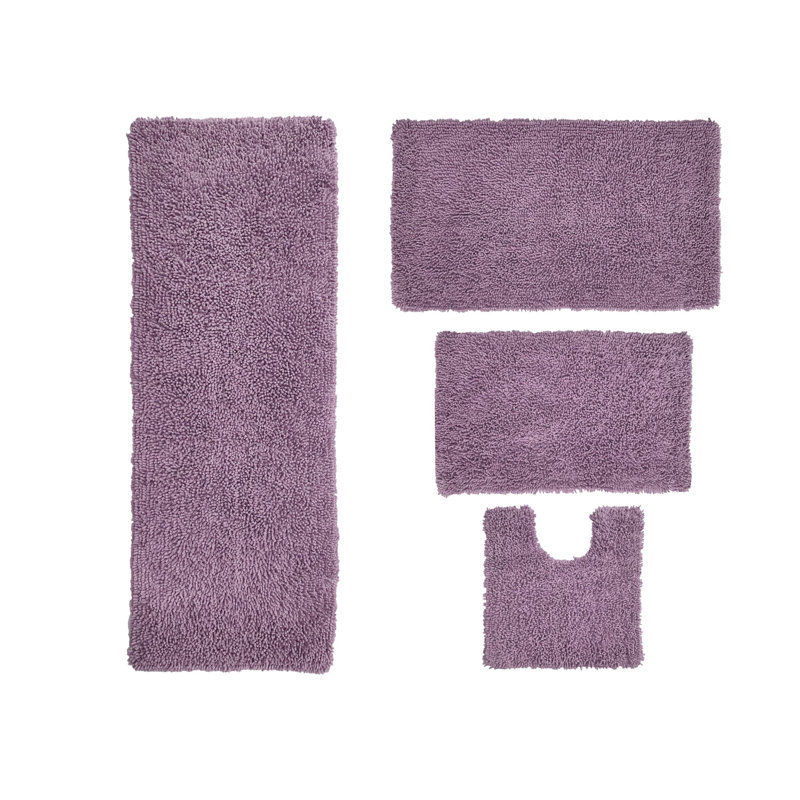 Tapis de bain 100% coton lavable à la machine Fantasia (ensemble de 4), Mauve