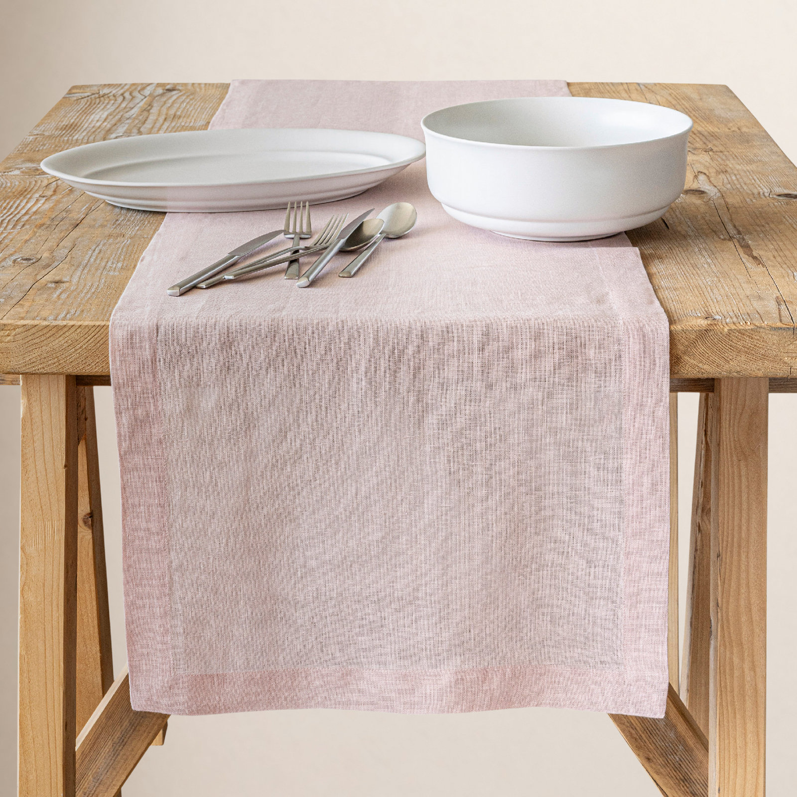 Linen Table Runner, 18" W x 90" L, Pink