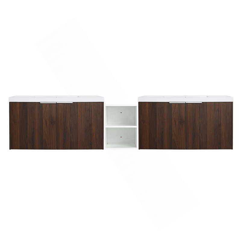 Meuble-lavabo à fermeture en douceur avec lavabo, petites tablettes de rangement, armoire combinée de 12 po, Noyer, 83"