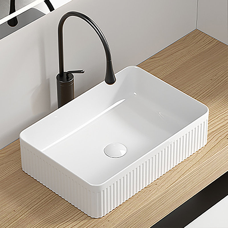 Vessel Sink Rectangular Above Counter White Porcelain Ceramic Modern Bathroom Vanity Sink Rectangle Art Basin