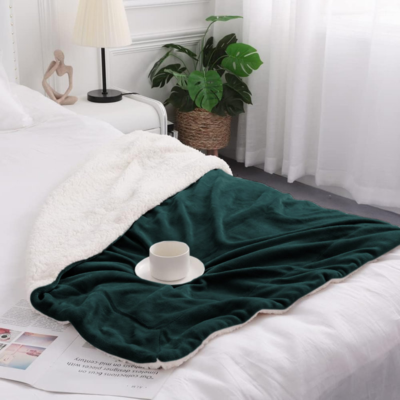 Jeté réversible en molleton Sherpa Plush - Couverture douce et chaude pour lit et canapé, Simple (60 po x 80 po), Émeraude