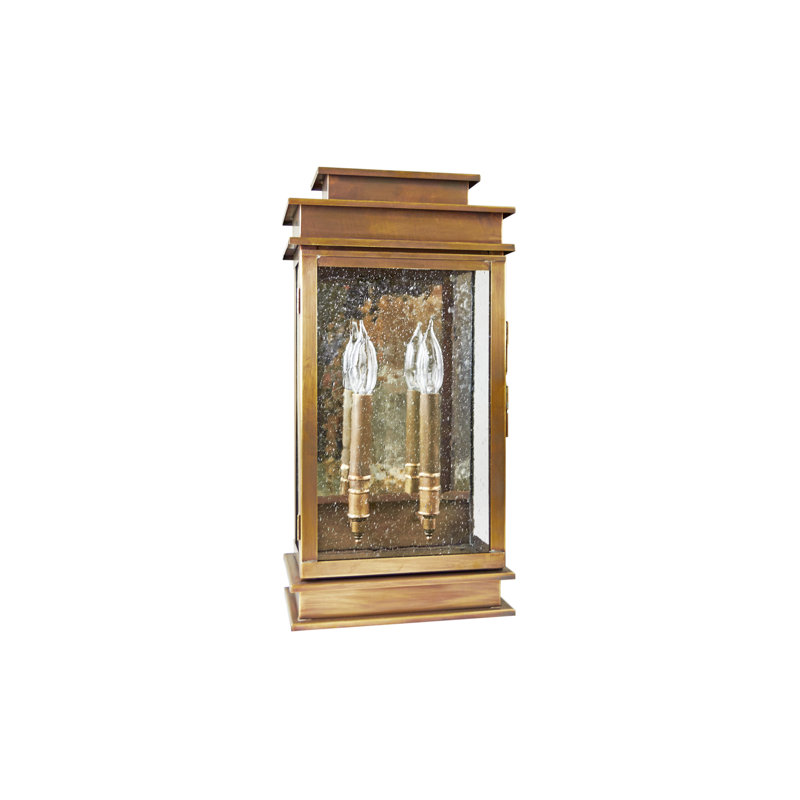 Lanterne murale d’extérieur 2 ampoules empire, Laiton antique, Verre puceux transparent, H 18,25 po x l 9,25 po x P 5,75 po
