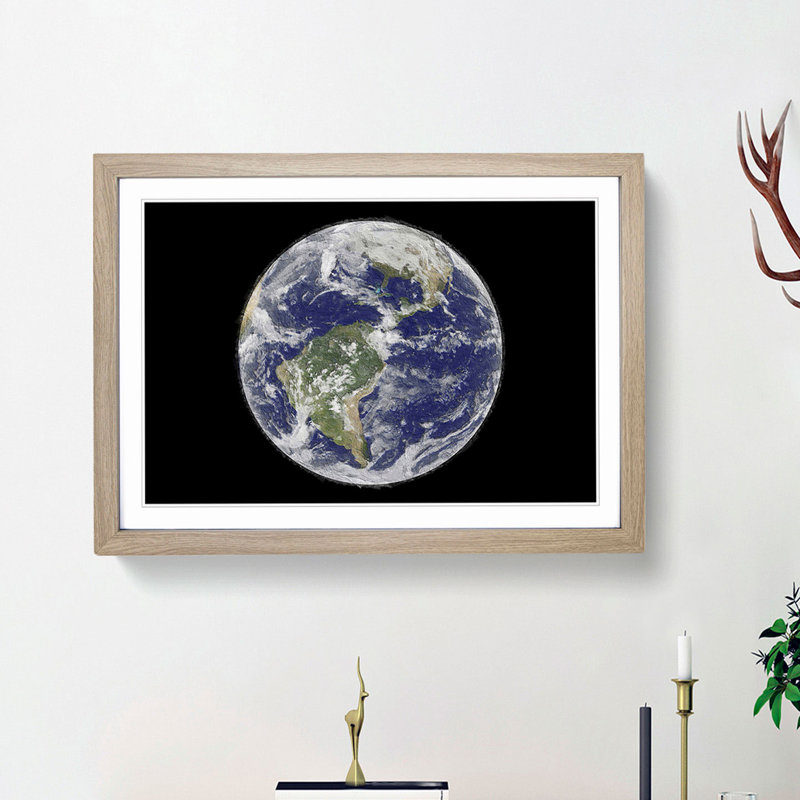 View of the Americas of Planet Earth - Picture Frame Painting Print, 27cm H x 36cm W x 2cm D, Oak Framed