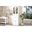 Grande armoire de rangement pour salle de bain avec quatre portes, tiroirs et tablette réglable, fabrication en panneau de fibres à densité moyenne durable