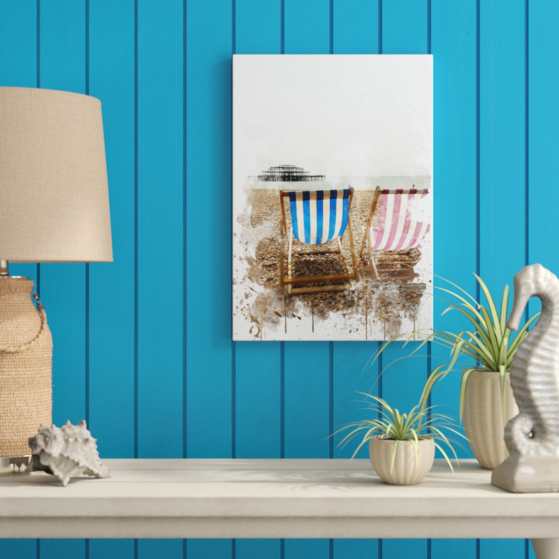 Deckchairs Brighton Beach West Pier - Wall Art, 60cm H x 40cm W, Wrapped Canvas