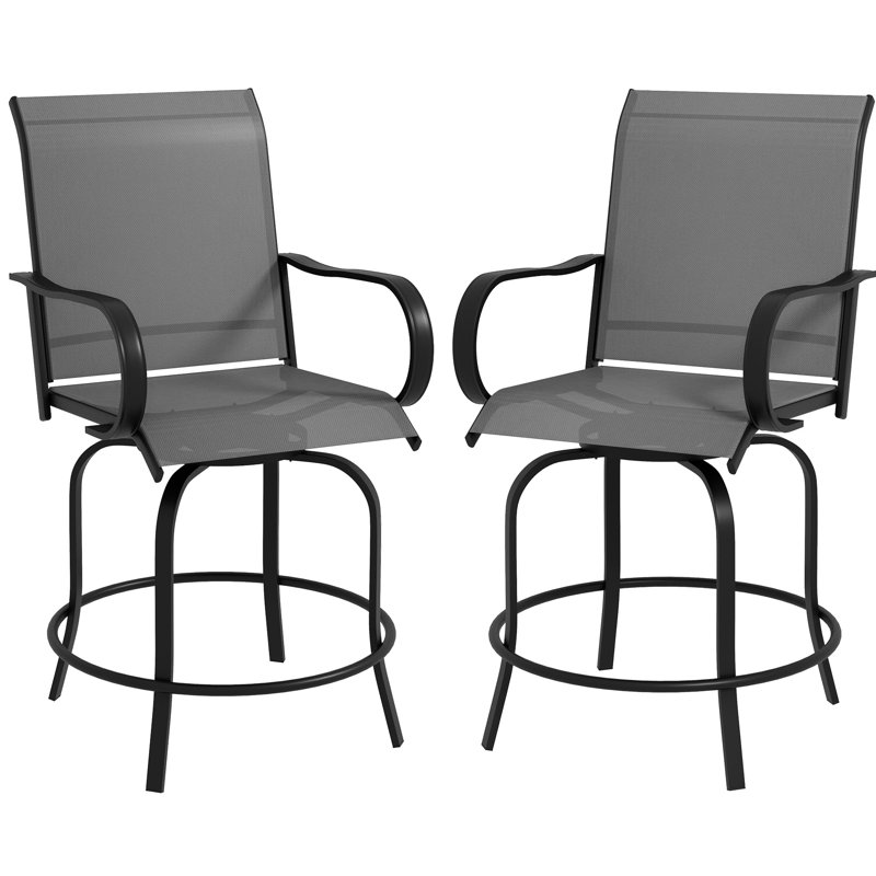 2 Swivel Bar Stools With , High Mesh Fabric, Steel Frame For Outdoor Patio, Balcony, Poolside, Backyard, Gray (Two