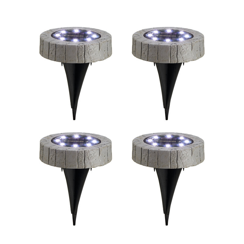 Set of Six Gray LED Solar Pathway Lights with Faux Granite Finish