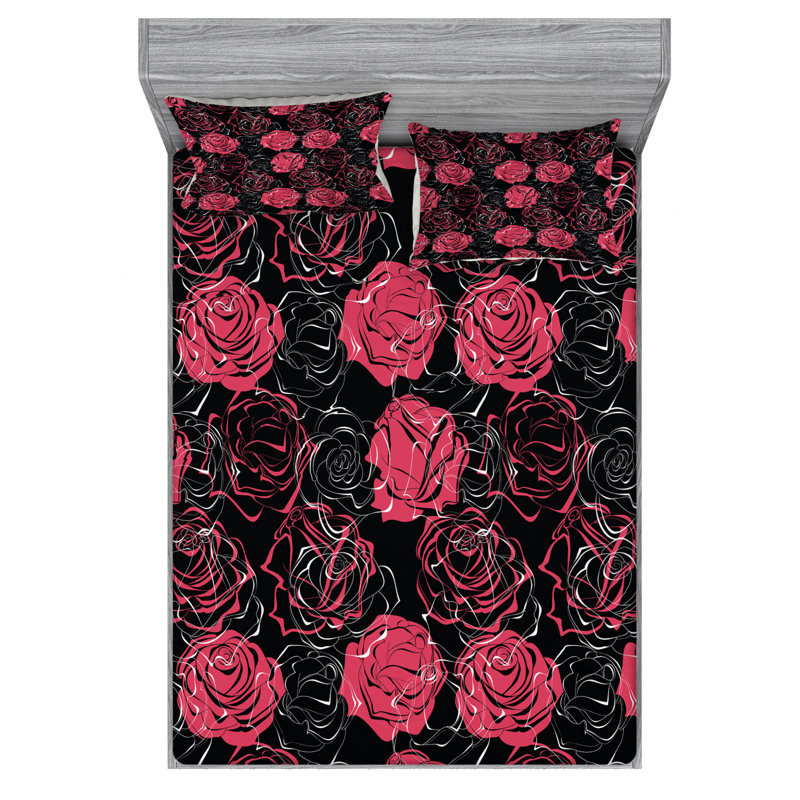 Microfiber Floral Sheet Set, Queen Sheet Set + Fitted Sheet + 2 Pillowcases