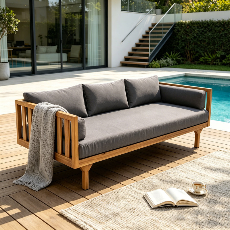 3 SEATER Patio Sofa, Teak, GREY