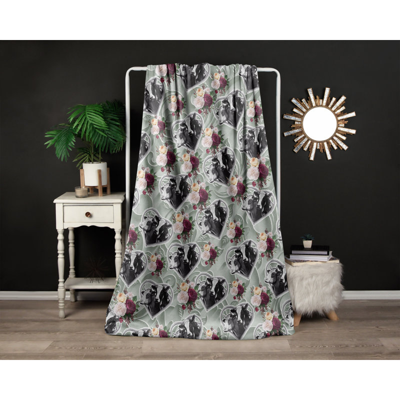 Throw Blanket, 51" W x 60" L, Floral/Abstract, Green/Black/Pink