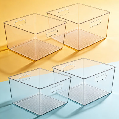 Clear Plastic Storage Bins With Handles, 4-Pack Extra Large Acrylic Organizer Containers For Pantry, Closet, Kitchen, Bathroom, And Under Sink Organiz