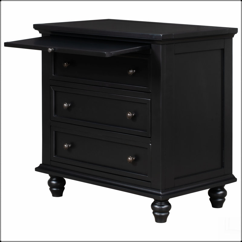 3-Drawer Storage Wood Cabinet, End Table with Pull out Tray, Black