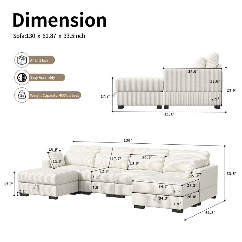 Canapé modulaire en velours côtelé 6 pièces, Velours côtelé beige