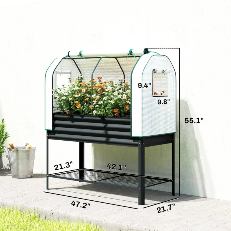Jardinières spacieuses en métal avec rangement, lit surélevé moderne pour l'extérieur