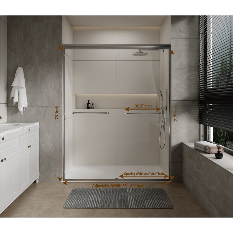 Porte de douche coulissante double en aluminium brossé 56-60 "X 72" en nickel brossé, Noir mat