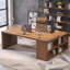 Bureaux en bois massif brun en forme de L-108297789-108297790
